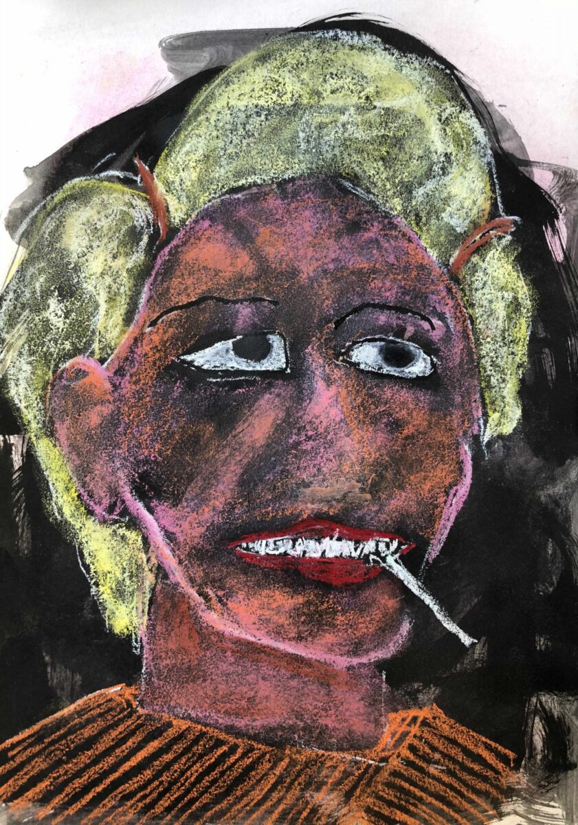 Fernando-Kolb-Tusche-Pastellkreide-auf-Papier-Frauenportrait-Blondie